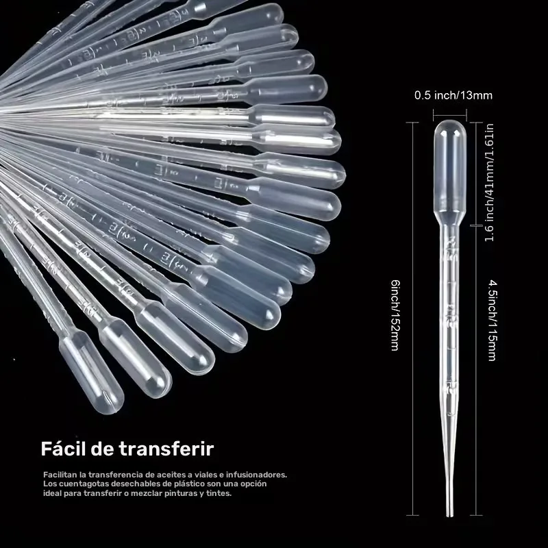 Pack de 15 puntas de pipeta de plástico de 3 ml, goteros